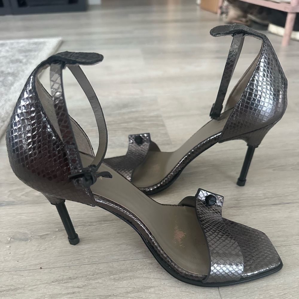 All Saints Metallic Snakeskin Heels